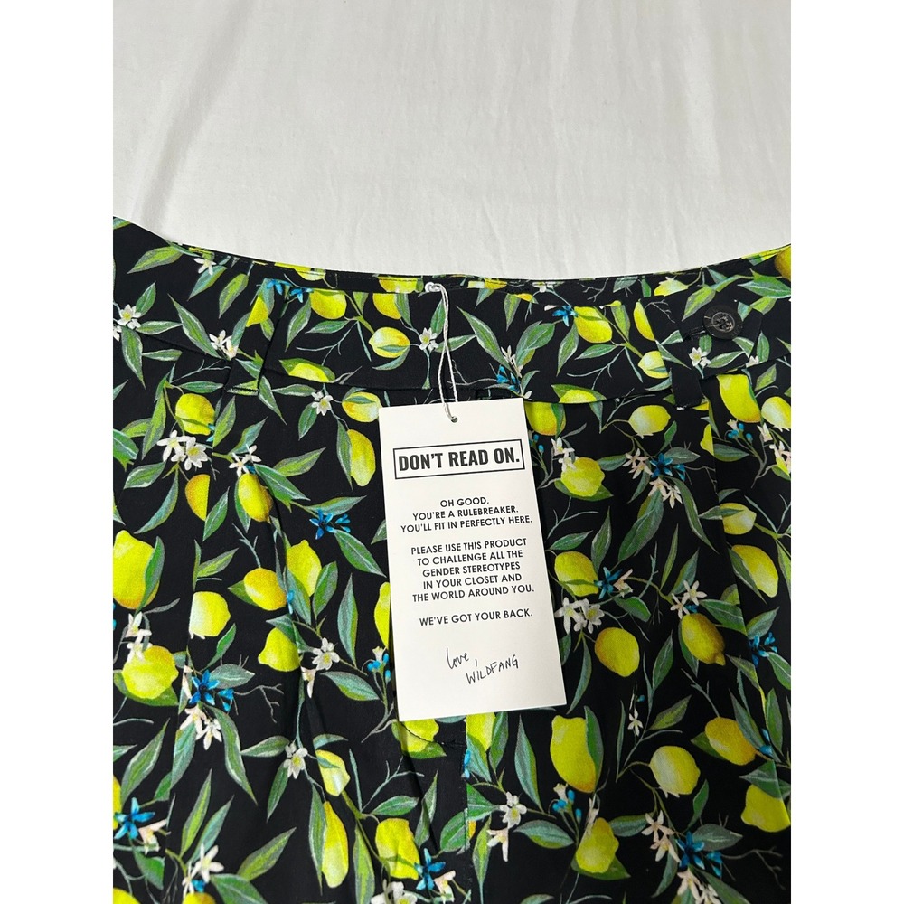 Wildfang Women The Empower Wide Leg Trouser Lemon Print Black Yellow Pants Sz 10 - Picture 3 of 7